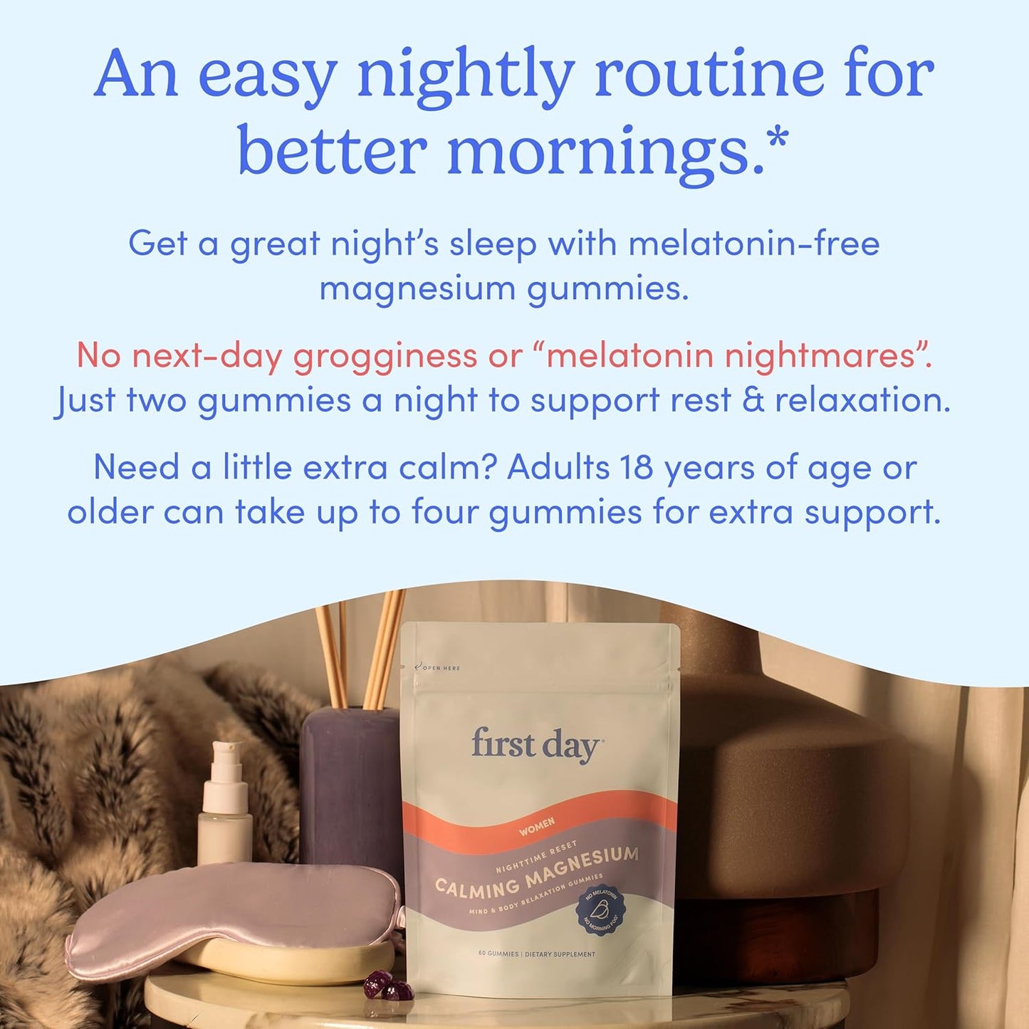 Women’s Nighttime Calming Magnesium Gummies with L-Theanine - Sleep Aid for Peaceful Rest & Balanced Mood - 60-Day Supply
