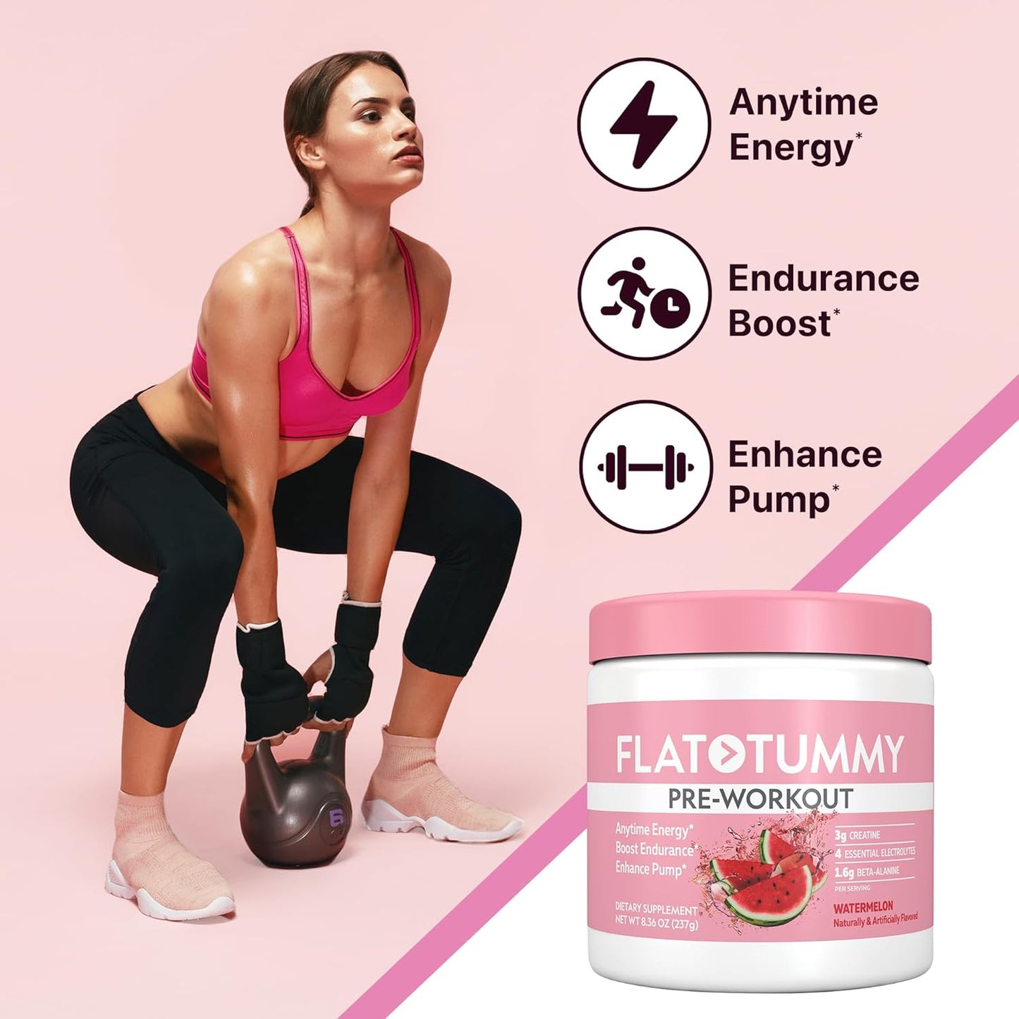 Women's Pre Workout Powder with Creatine, Beta-Alanine, Electrolytes - Watermelon Flavor - 30 Servings for Energy, Endurance, and Muscle Support