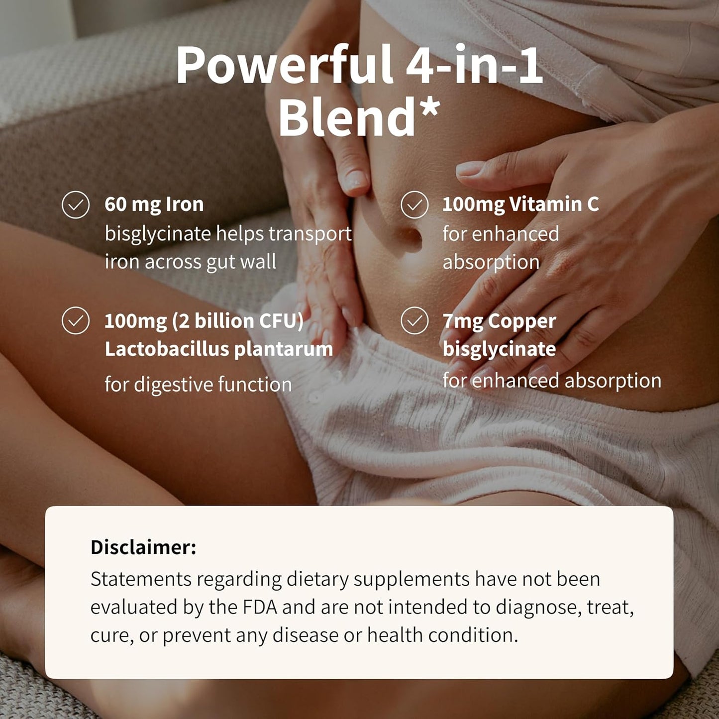 Women's Probiotic and Iron Supplement with Vitamin C and Copper - Vegan Formula for Energy and Digestive Wellness - 180 Capsules by Nourished Natural Health
