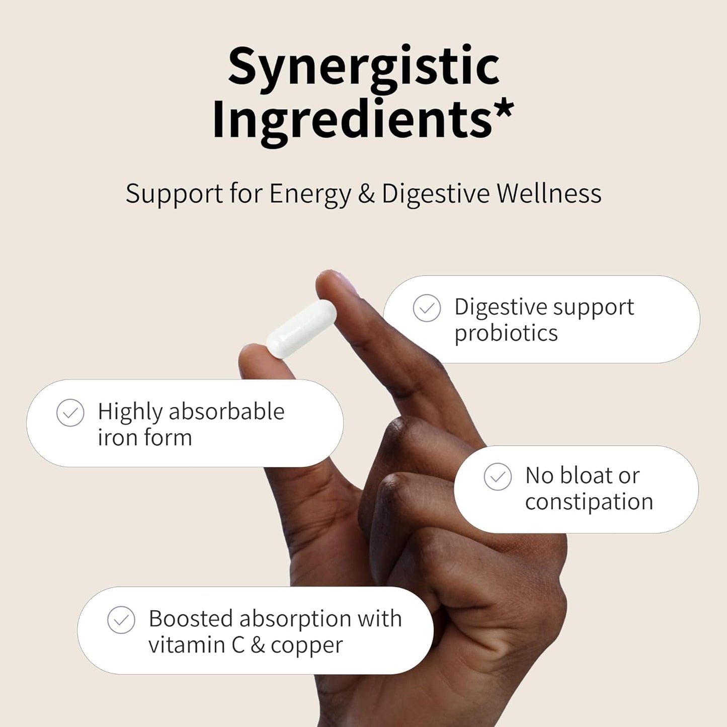 Women's Probiotic and Iron Supplement with Vitamin C and Copper - Vegan Formula for Energy and Digestive Wellness - 180 Capsules by Nourished Natural Health