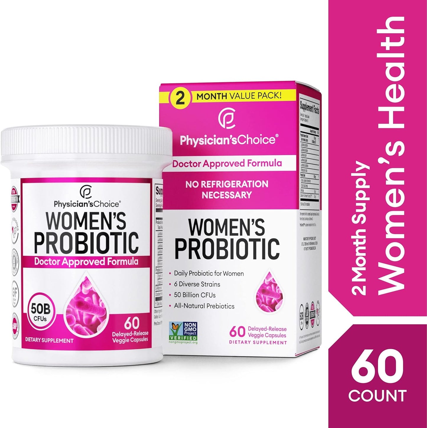 Women's Probiotic Supplement with 50 Billion CFUs - 60 Ct. Capsules for Gut Health and Digestive Support