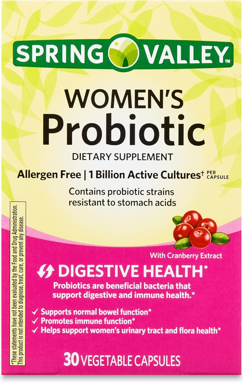 Women's Probiotic Supplement with Inulin, Cranberry & 1 Billion Cultures - Digestive, Urinary & Immune Support - 8 Strains, 30 Capsules - Gut Health for Women