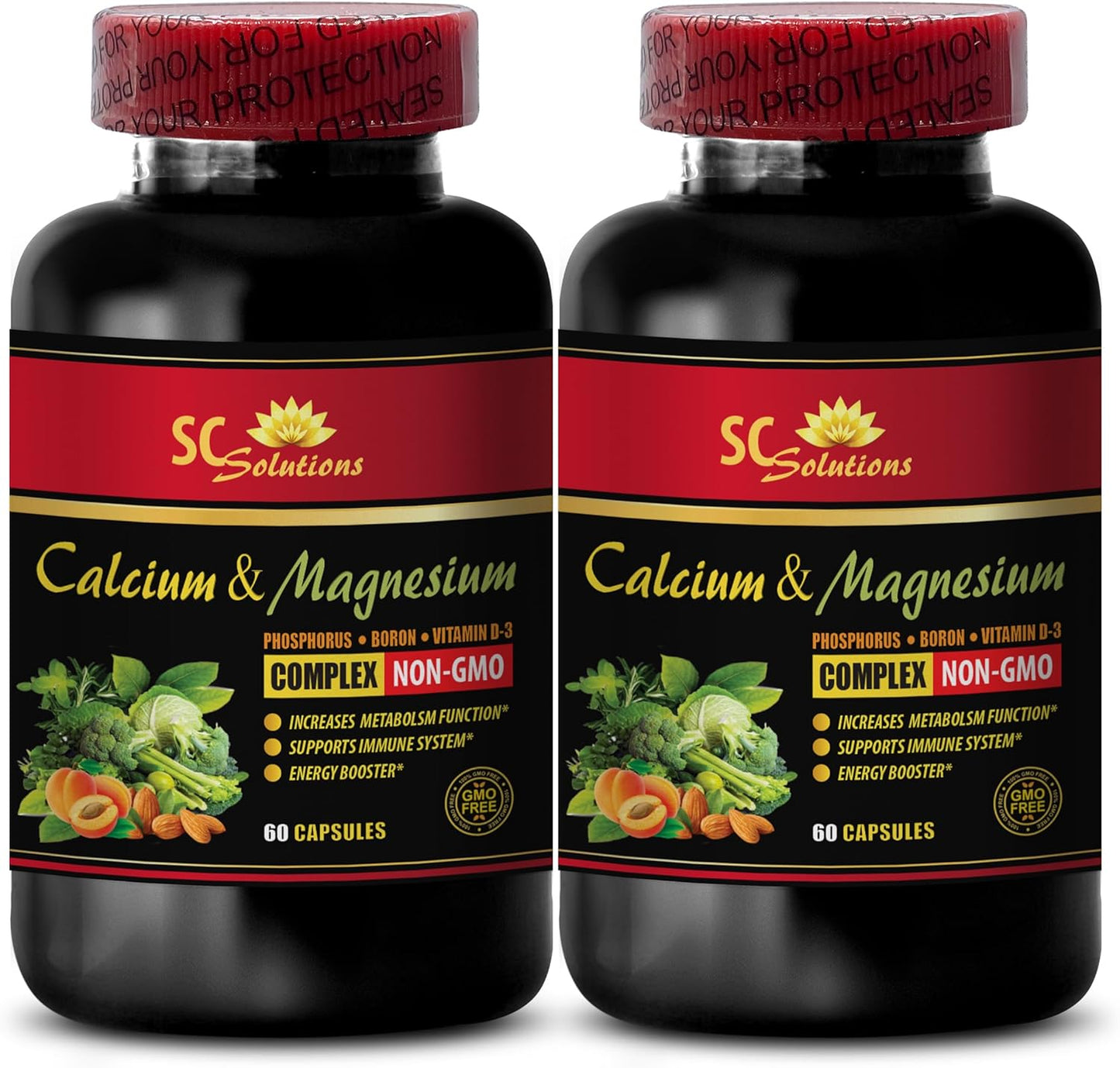 Women's Skin Care Magnesium & Calcium Supplement with Vitamin D - Muscle Recovery Powder Post Workout - Organic Boron - 2 Bottles 120 Capsules