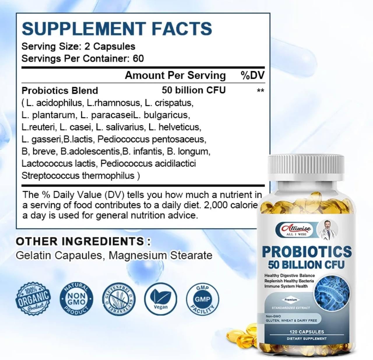 Women's Vaginal Health Probiotic Capsules - 50 Billion CFU, 60 Count - Digestive Support - Yellow