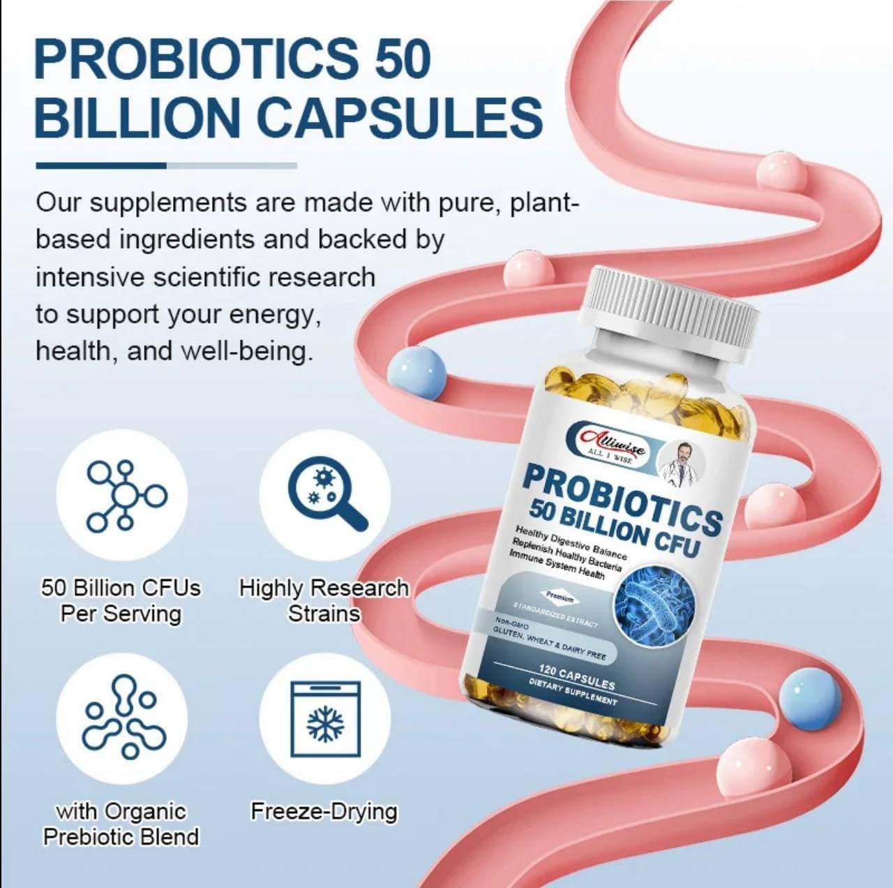 Women's Vaginal Health Probiotic Capsules - 50 Billion CFU, 60 Count - Digestive Support - Yellow