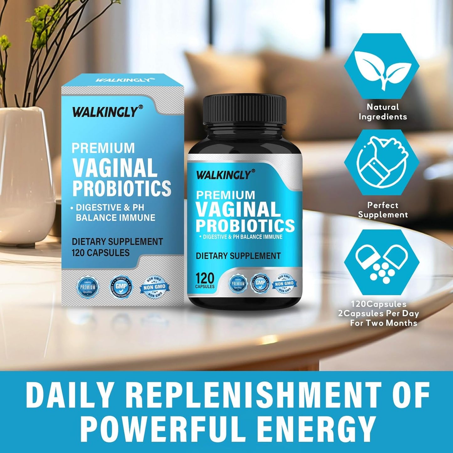 Women's Vaginal Probiotic Supplement with Prebiotics & Lactobacillus Blend - Promotes Vaginal Health, Urinary & pH Balance - 120 Capsules