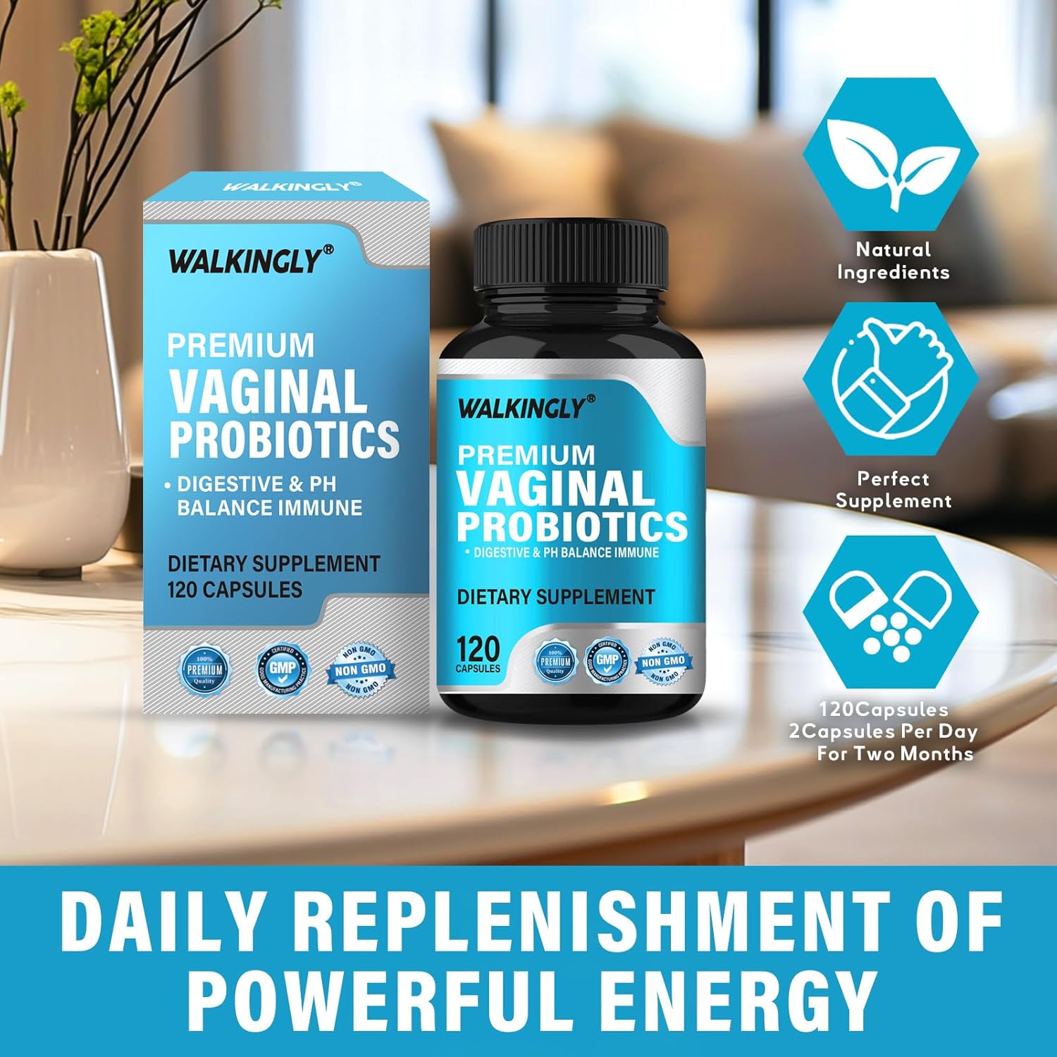 Women's Vaginal Probiotic Supplement with Prebiotics & Lactobacillus Blend - Promotes Vaginal Health, Urinary & pH Balance - 120 Capsules