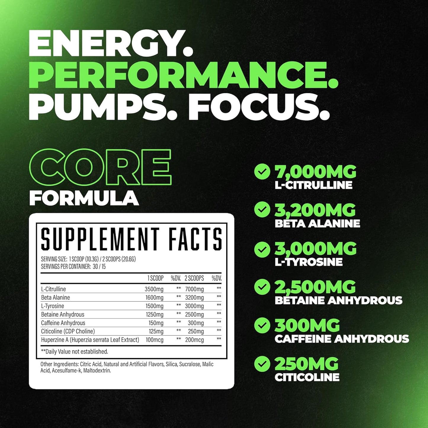 Wrecked Core All-in-One Pre-Workout Supplement - Boost Energy, Focus, and Pumps with L-Citrulline, Beta-Alanine, and More - Green Apple (30 Servings)