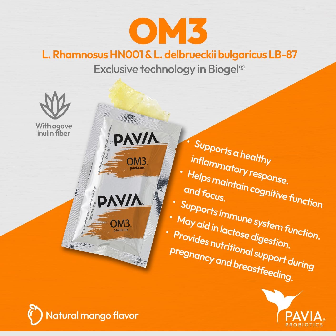 XAVIAX Probiotic Gel with Omega 3 Mango Flavor - Immune Support Supplement for Better Concentration & Memory - 30 Envelopes