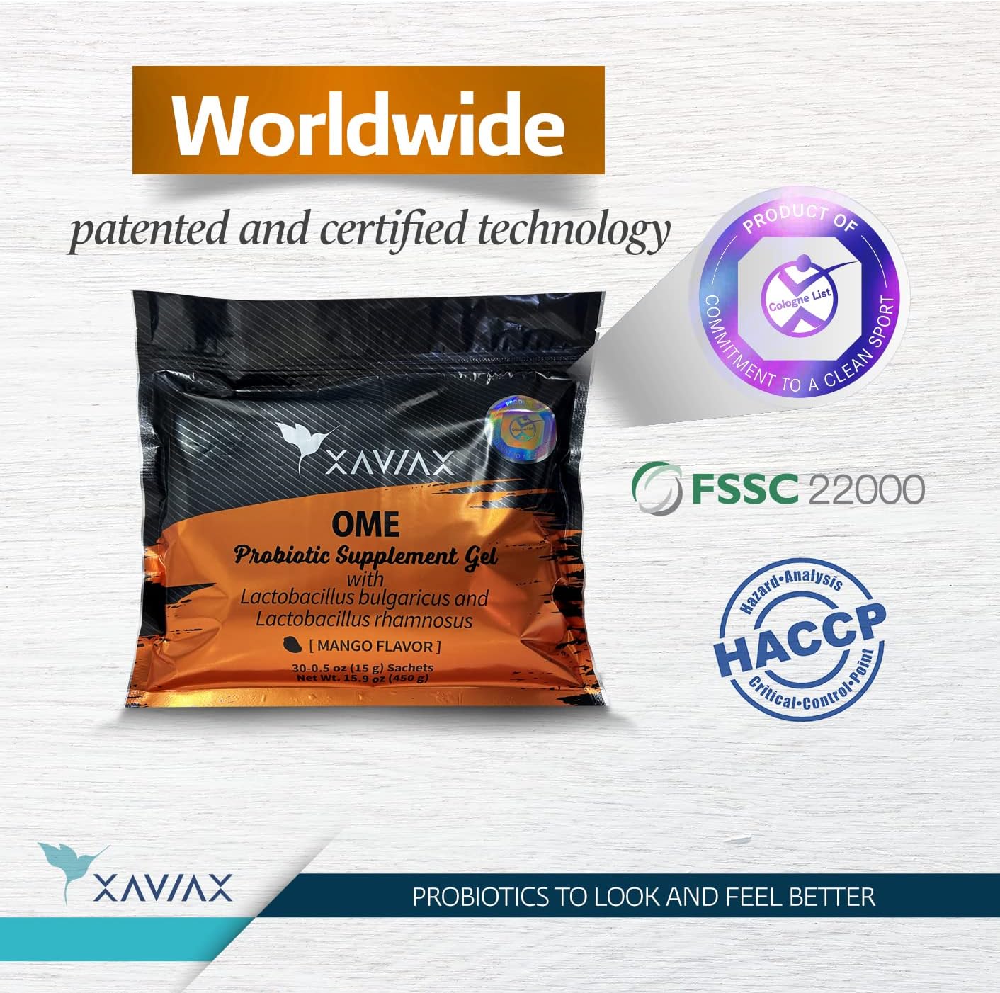 XAVIAX Probiotic Gel with Omega 3 Mango Flavor - Immune Support Supplement for Better Concentration & Memory - 30 Envelopes