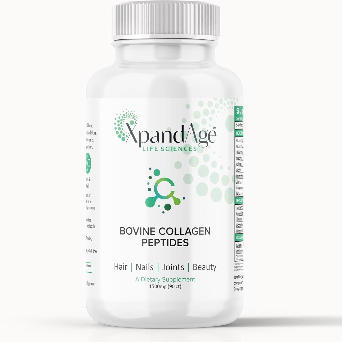 XpandAge Bovine Collagen Peptides with Biotin, Niacin, Vitamin C & D, Hyaluronic Acid, Turmeric - Hair, Nails, Joints, Bones - Life Sciences