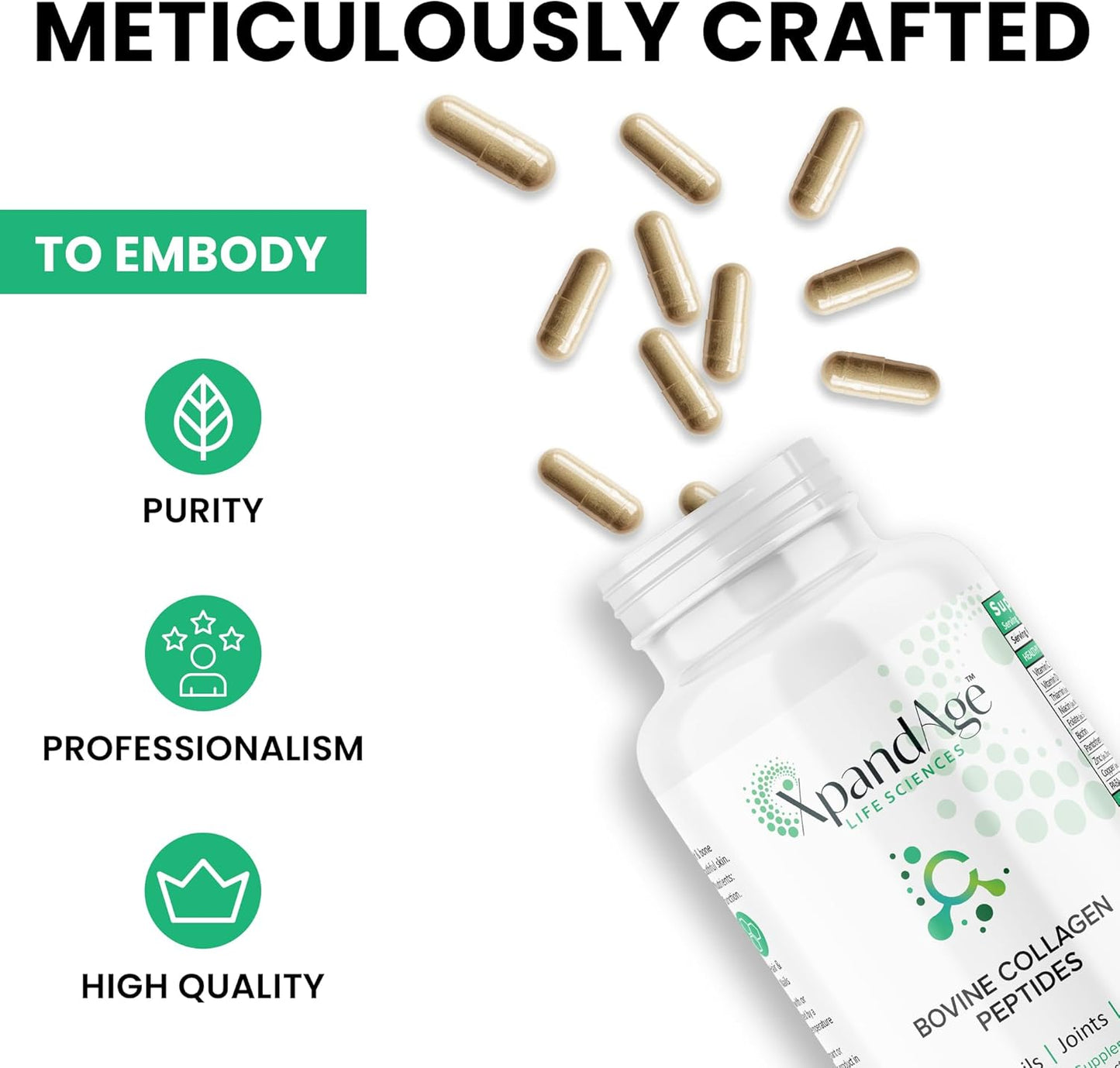 XpandAge Bovine Collagen Peptides with Biotin, Niacin, Vitamin C & D, Hyaluronic Acid, Turmeric - Hair, Nails, Joints, Bones - Life Sciences
