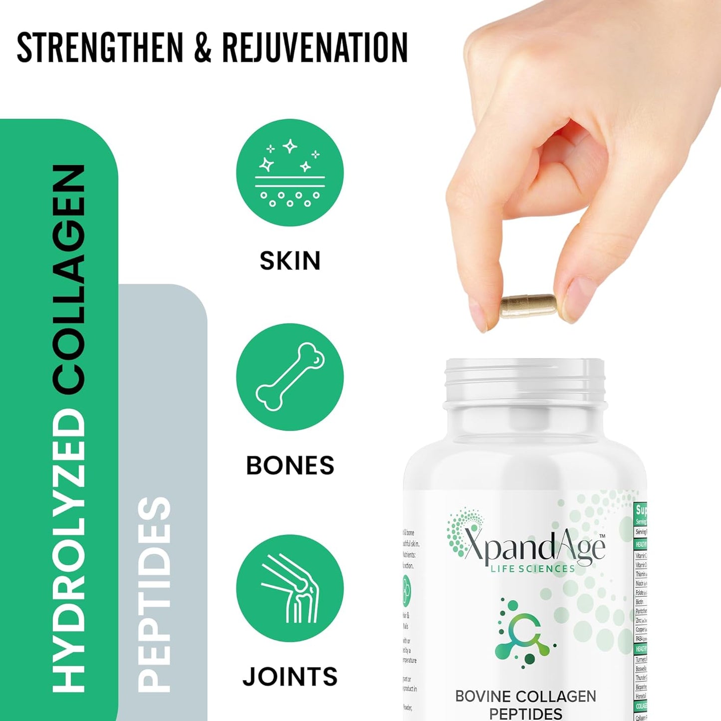 XpandAge Bovine Collagen Peptides with Biotin, Niacin, Vitamin C & D, Hyaluronic Acid, Turmeric - Hair, Nails, Joints, Bones - Life Sciences