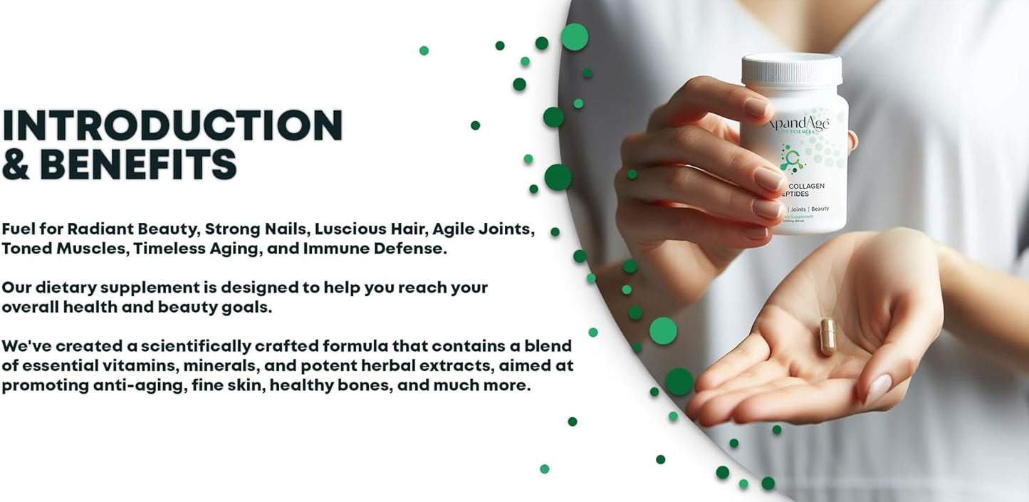 XpandAge Bovine Collagen Peptides with Biotin, Niacin, Vitamin C & D, Hyaluronic Acid, Turmeric - Hair, Nails, Joints, Bones - Life Sciences