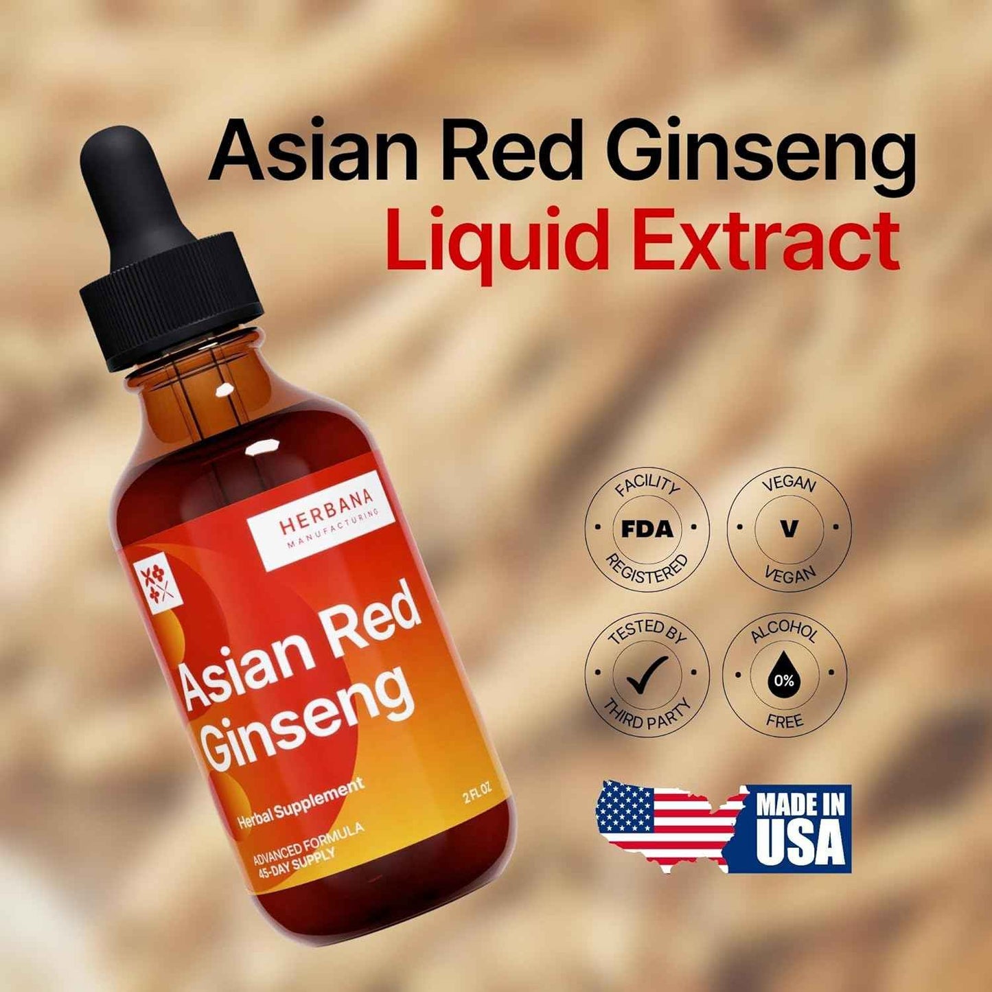 Yang Asian Red Ginseng 2 oz Liquid Extract - Natural Panax Ginseng for Energy, Cognitive Performance & Focus - Immune System and Vitality Support Liquid Tincture - High Potency - 45-Day Supply