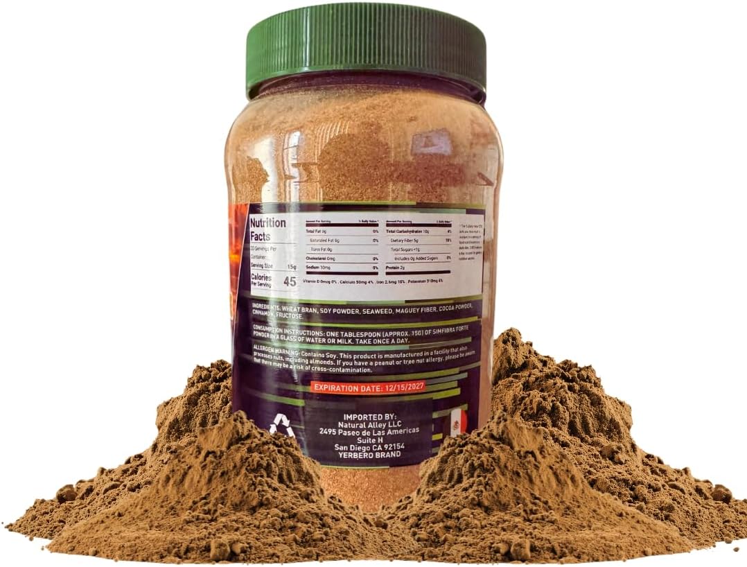 YERBERO SimFiber Forte Fiber Drink Mix 10.5oz - 100% Natural Digestive Supplement - Powdered Dietary Fiber Blend with Soy, Seaweed, Maguey, and Cinnamon - Supports Digestion