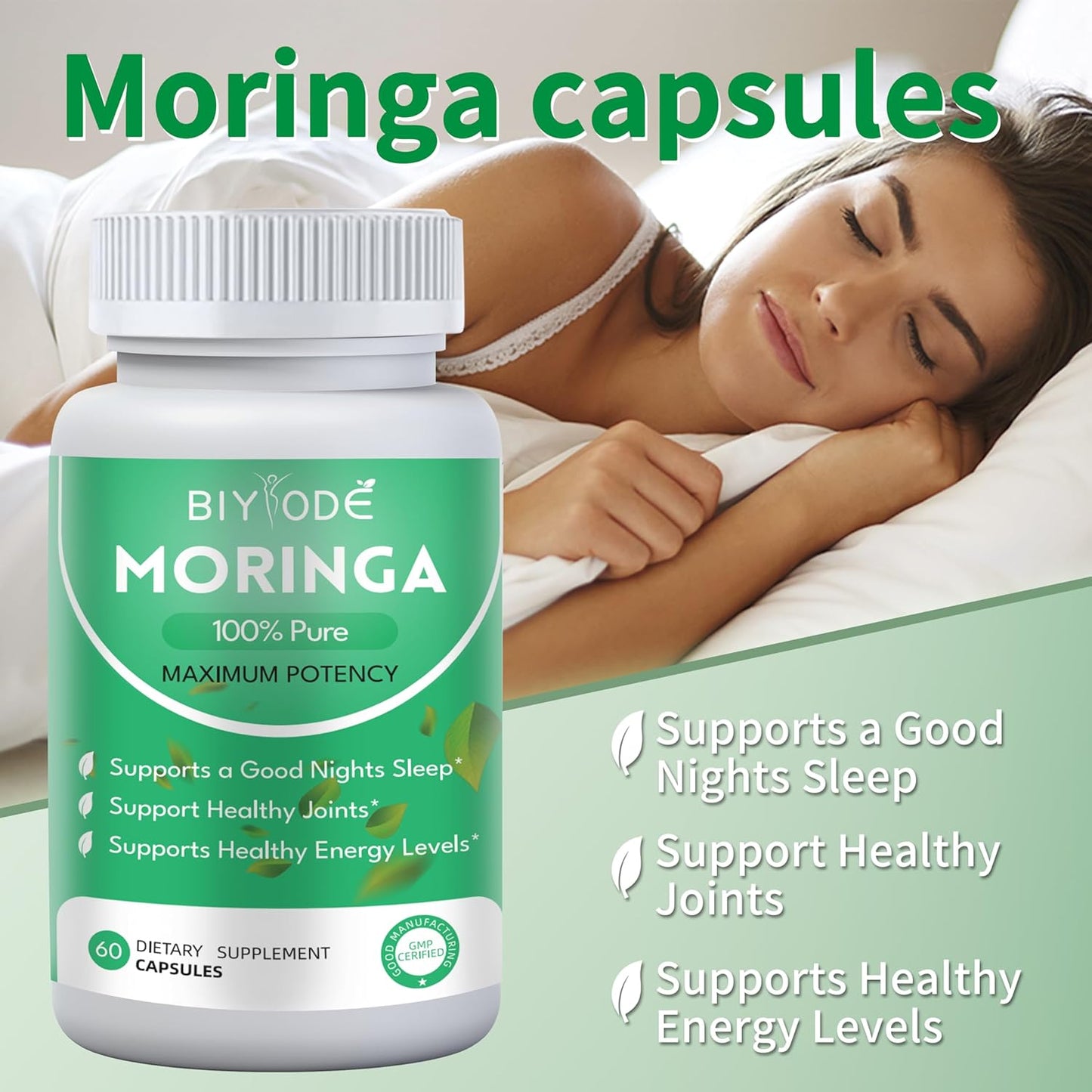 YIQIAOHUI Pure Moringa Powder Capsules - 800mg with Essential Vitamins & Amino Acids for Immune Support, Nutritional Supplement (2 Pack)