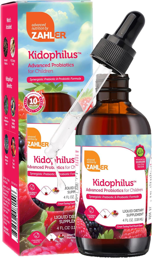 Zahler Kidophilus Liquid Drops Probiotics for Kids - Certified Kosher Children's Probiotic for Digestion & Immune Support - Fruit Punch Flavored Supplement
