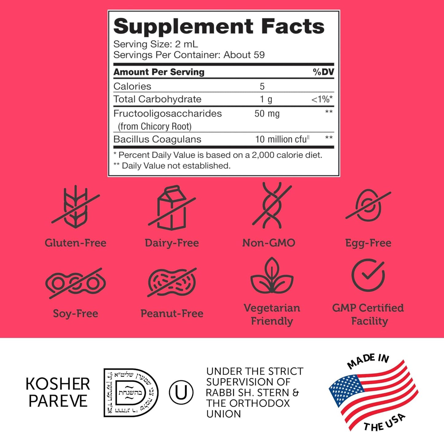 Zahler Kidophilus Liquid Drops Probiotics for Kids - Certified Kosher Children's Probiotic for Digestion & Immune Support - Fruit Punch Flavored Supplement