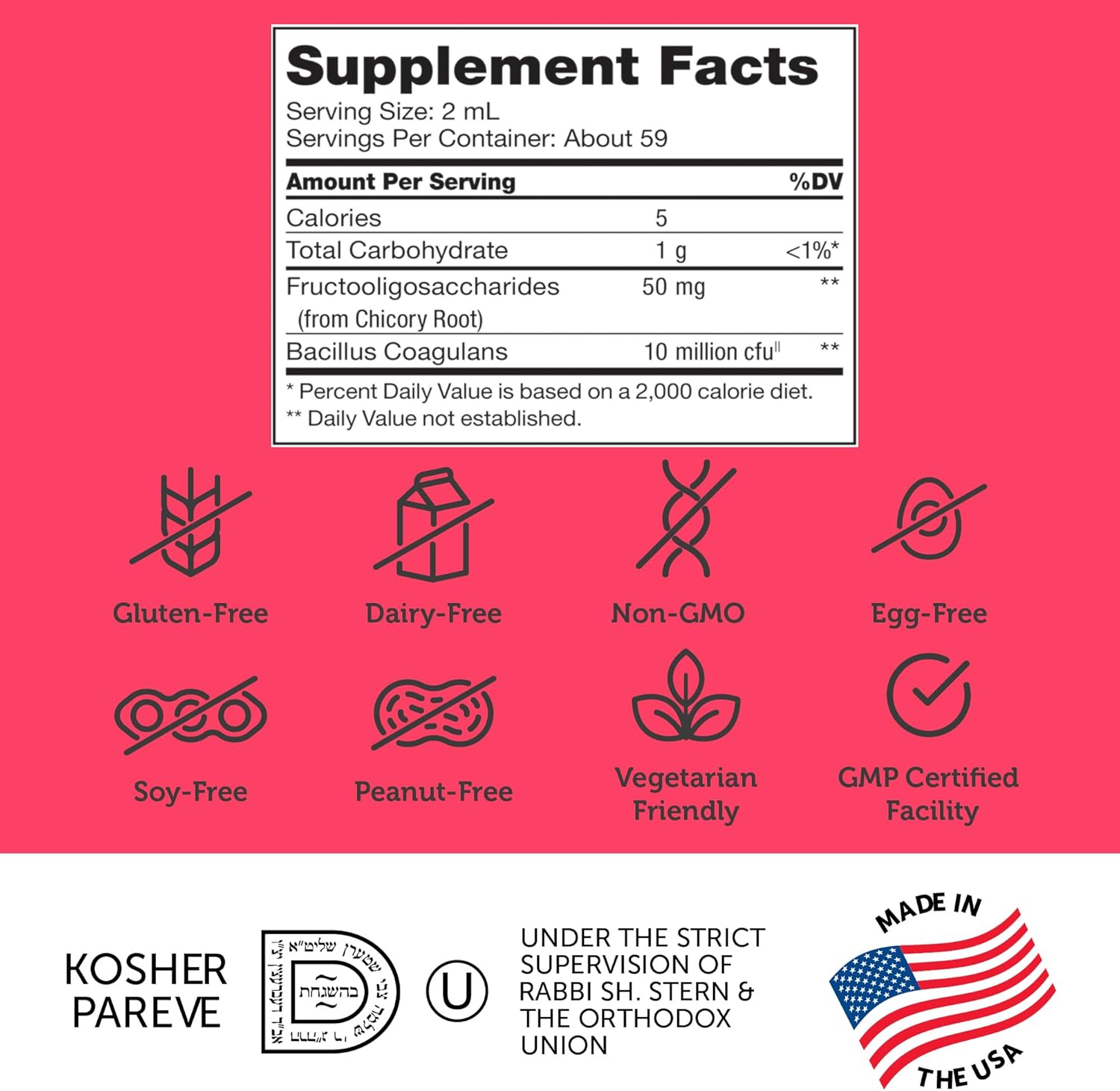 Zahler Kidophilus Liquid Drops Probiotics for Kids - Certified Kosher Children's Probiotic for Digestion & Immune Support - Fruit Punch Flavored Supplement
