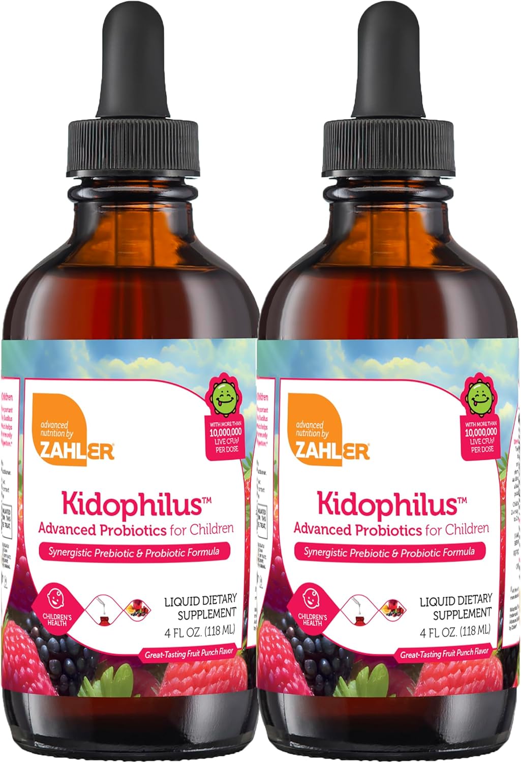 Zahler Kidophilus Liquid Probiotic Drops for Kids - 4 Fl Oz - Certified Kosher - Supports Digestion & Immune Health - Fruit Punch Flavor - Children's Supplement - 2 Pack