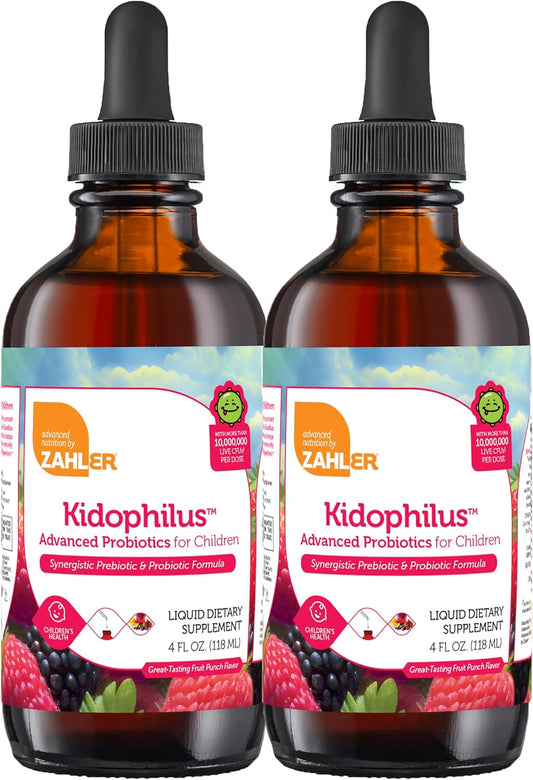 Zahler Kidophilus Liquid Probiotic Drops for Kids - 4 Fl Oz - Certified Kosher - Supports Digestion & Immune Health - Fruit Punch Flavor - Children's Supplement - 2 Pack