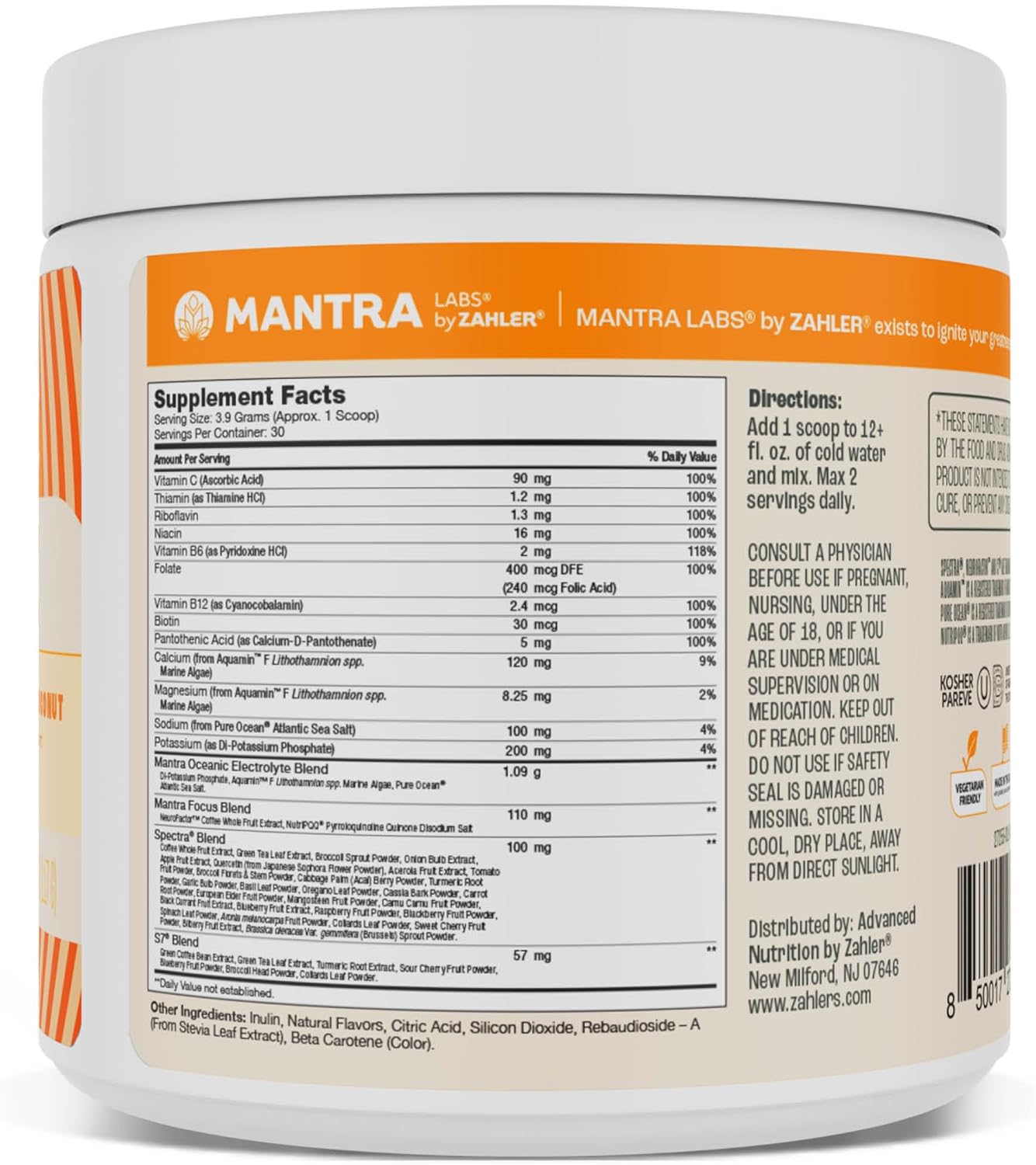 Zahler Mantra Rise Citrus Coconut Energy Supplement - 30 Servings