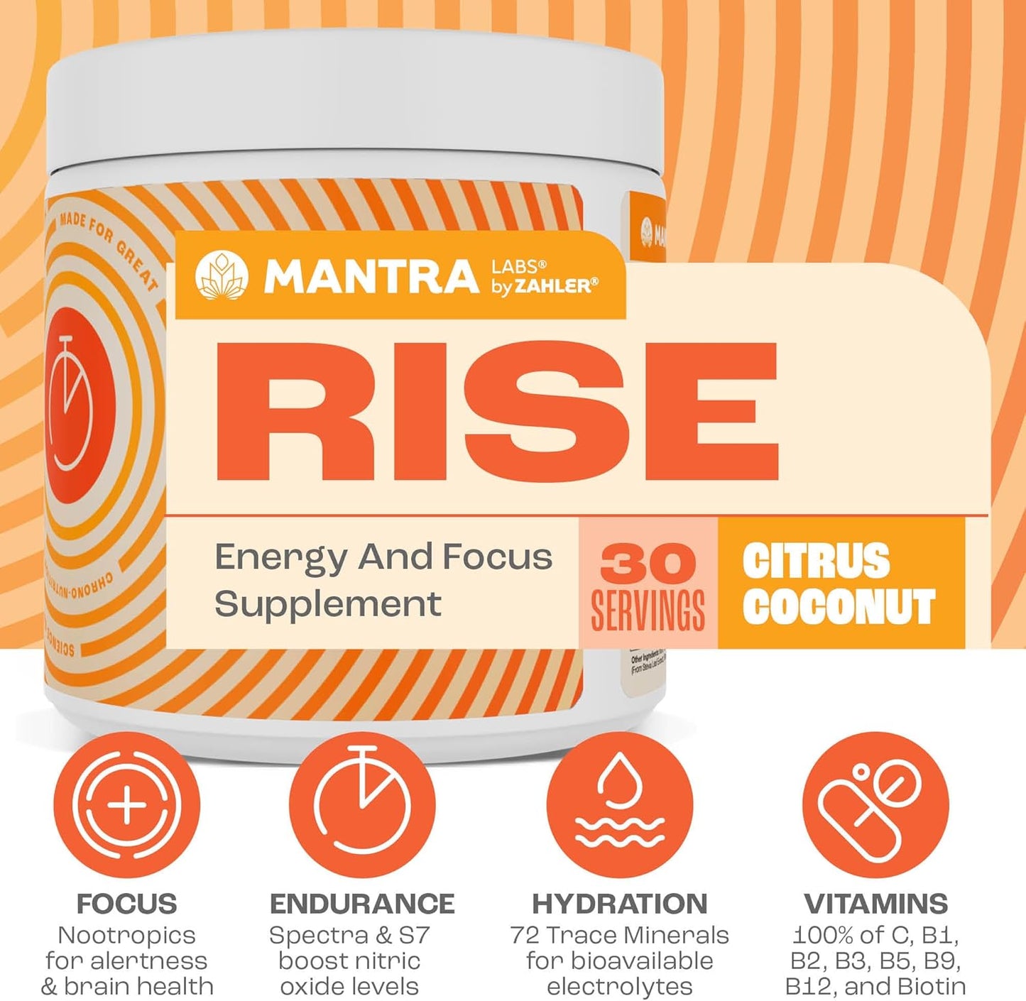 Zahler Mantra Rise Citrus Coconut Energy Supplement - 30 Servings