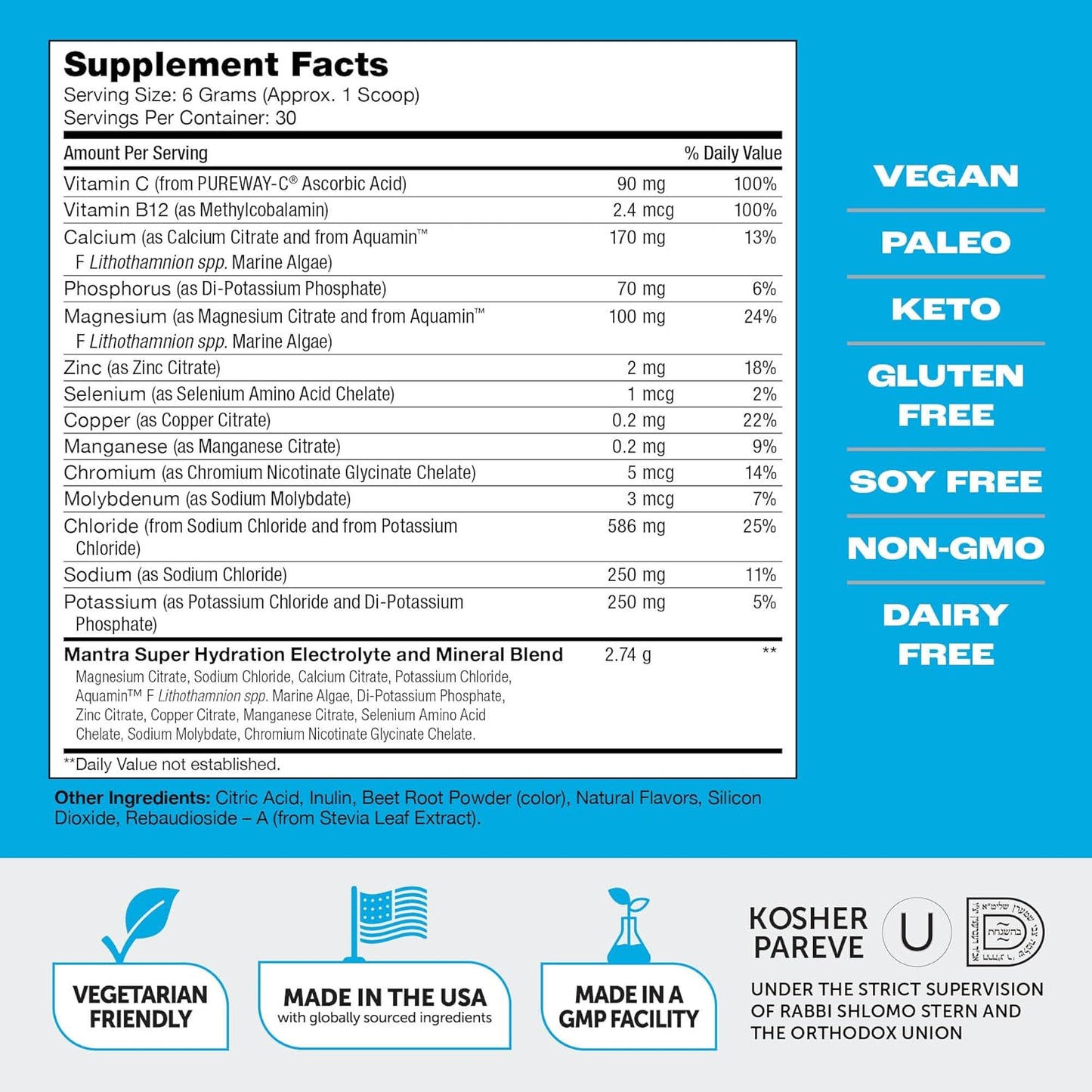 Zahler Mantra Sugar-Free Hydration Supplement, Fruit Punch Flavor, 30 Servings - Game-Changing and Delicious