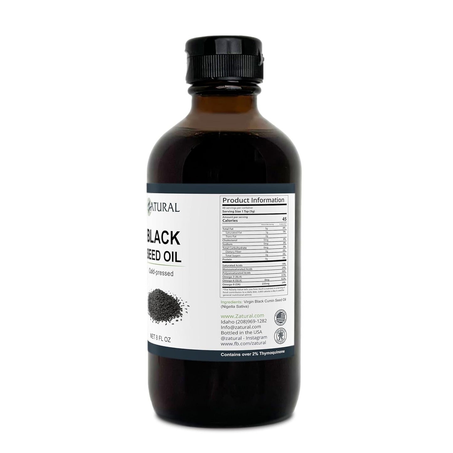 Zatural Cold Pressed Black Seed Oil for Digestion, Skin, Brain, Immune Support - 8 Fl Oz