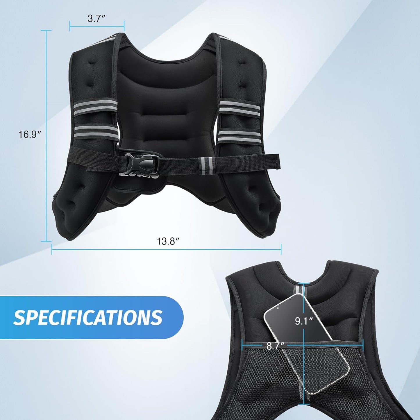 ZELUS Weighted Vest with Reflective Stripe for Strength Training, Running, Fitness & Slimming Formula - 6lb to 30lb Options
