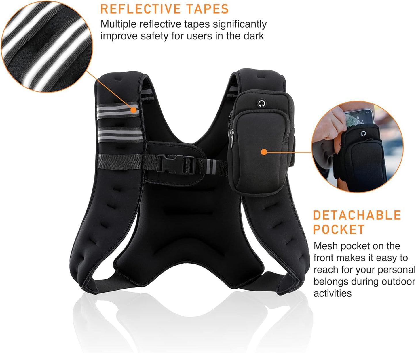 ZELUS Weighted Vest with Reflective Stripe for Strength Training, Running, Fitness & Slimming Formula - 6lb to 30lb Options