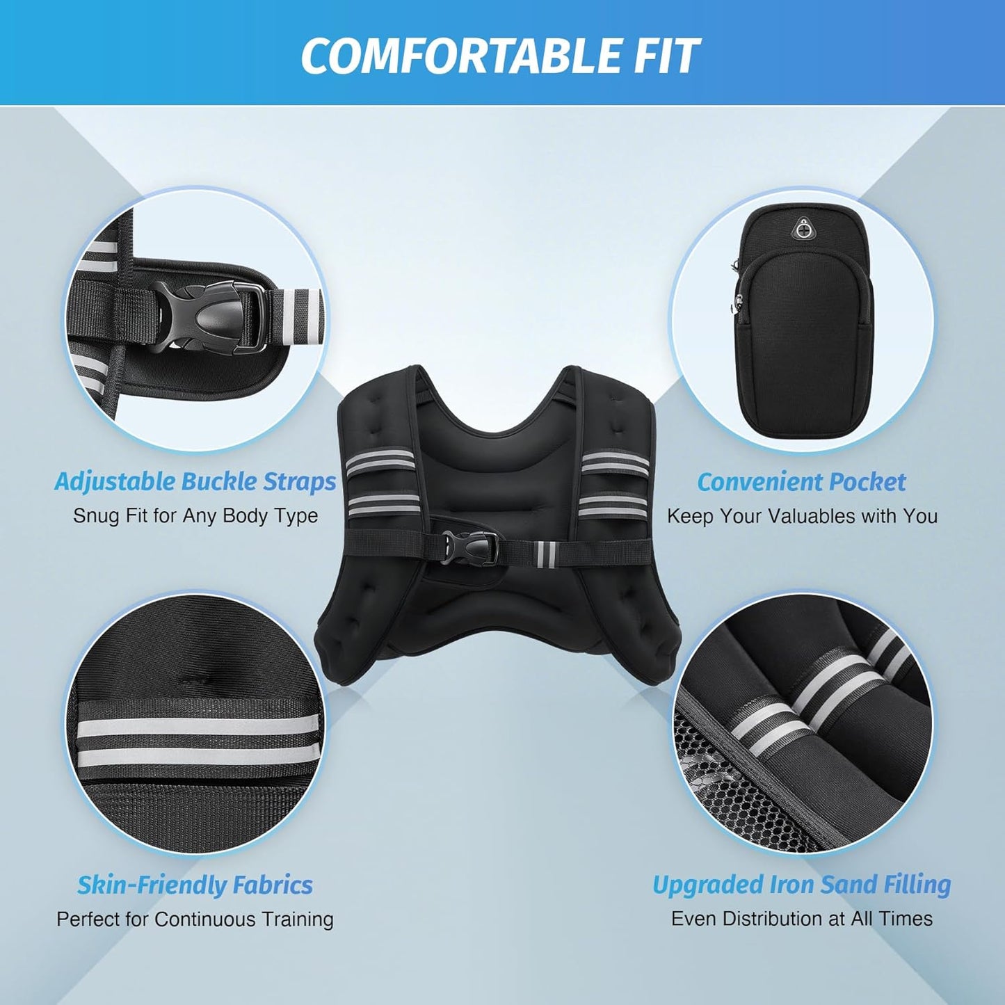 ZELUS Weighted Vest with Reflective Stripe for Strength Training, Running, Fitness & Slimming Formula - 6lb to 30lb Options