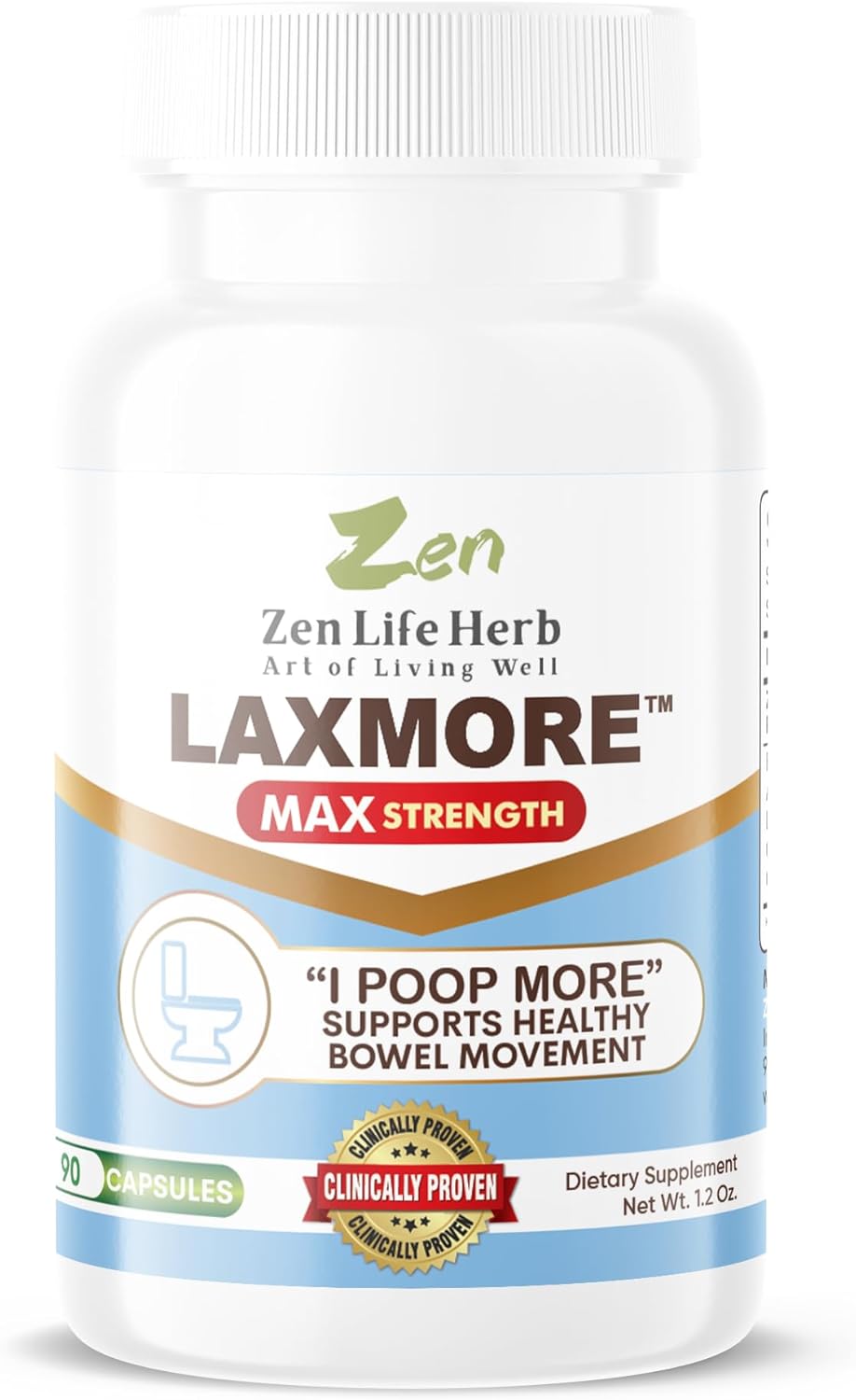 ZEN LIFE HERB LAXMORE I Poop More Max Strength Supplement - 100% Natural Plant-Based (90 Capsules)