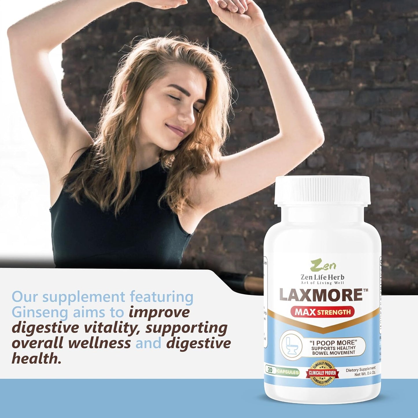 ZEN LIFE HERB LAXMORE I Poop More Max Strength Supplement - 100% Natural Plant-Based (90 Capsules)