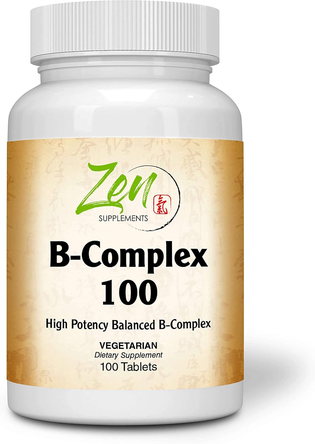 Zen Supplements Full-Spectrum B Complex Vitamin Supplement with Folic Acid, Biotin, and Inositol - 100 Tablets for Immune, Cardio, and Energy Support