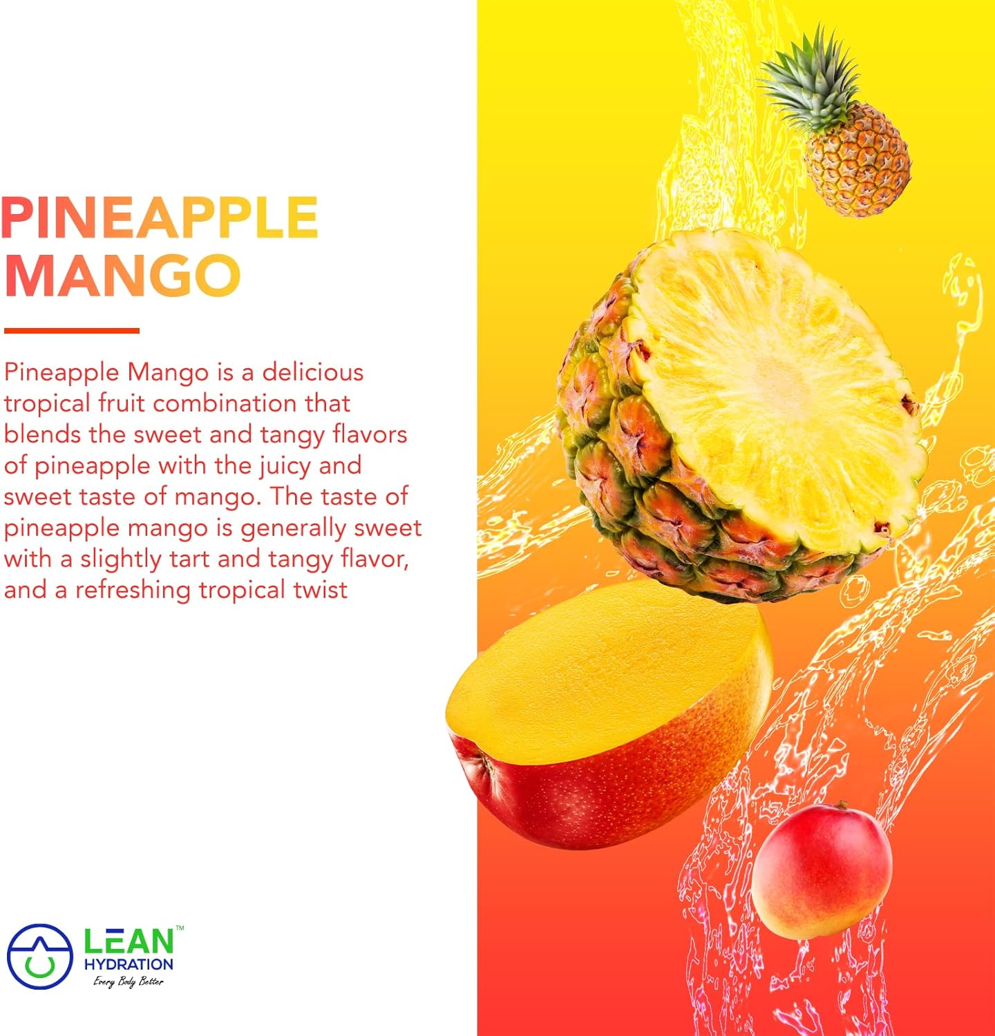 Zero Calorie Lean Hydration Electrolyte Drink Mix Packets with Vitamins & Minerals - Pineapple Mango Flavor - 16 ct
