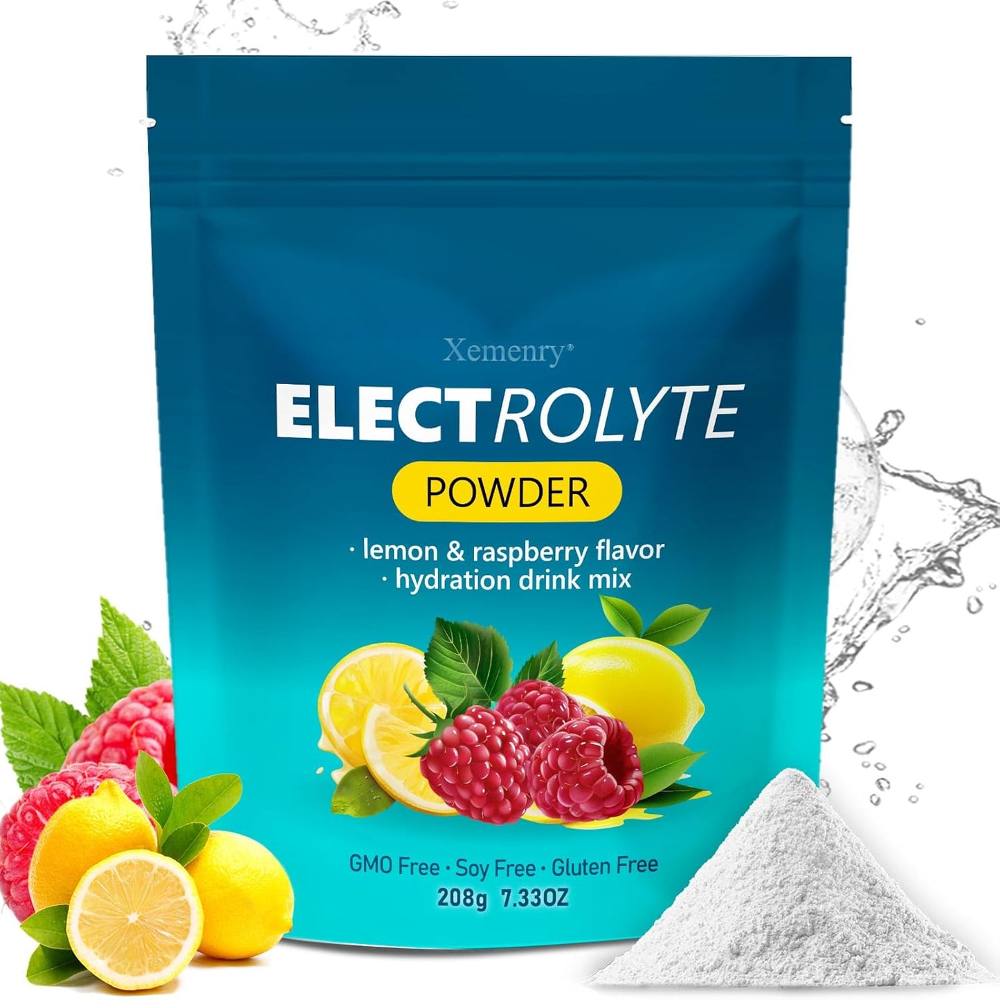 Zero Calorie Sugar Free Electrolyte Powder with High Potassium (1000mg) - Lemon Raspberry Flavor, Keto & Non-GMO - 32 Servings