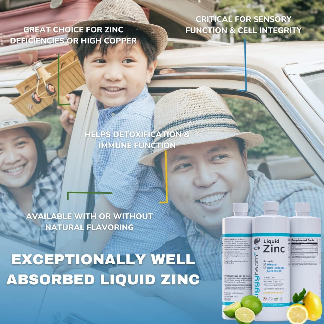 ZIGGYHEALTH Liquid Zinc Supplement - Immune Support & Detox, Skin Care Vitamins for Kids & Adults, Gluten Free, Vegan (32 oz)