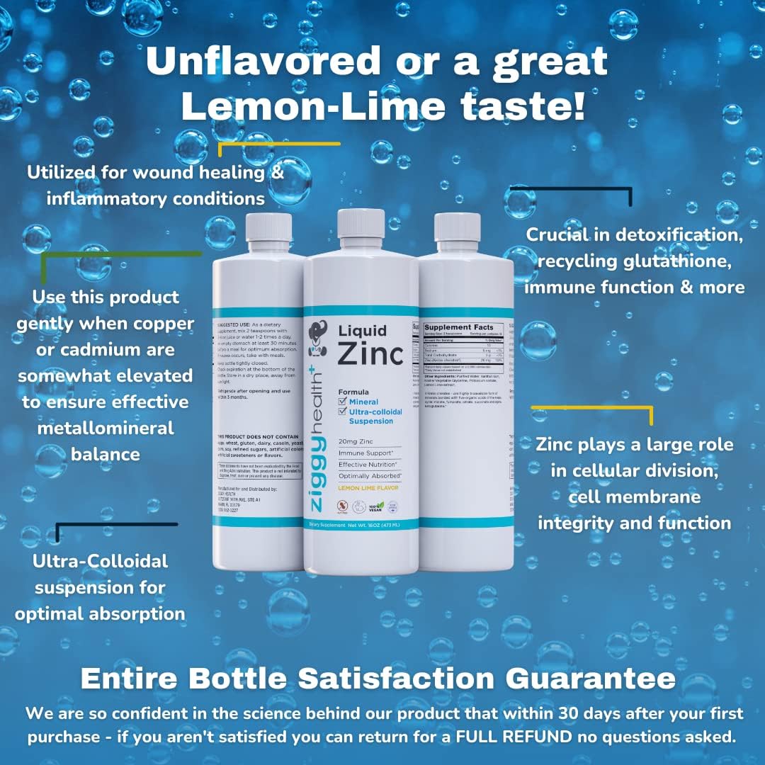 ZIGGYHEALTH Liquid Zinc Supplement - Immune Support & Detox, Skin Care Vitamins for Kids & Adults, Gluten Free, Vegan (32 oz)