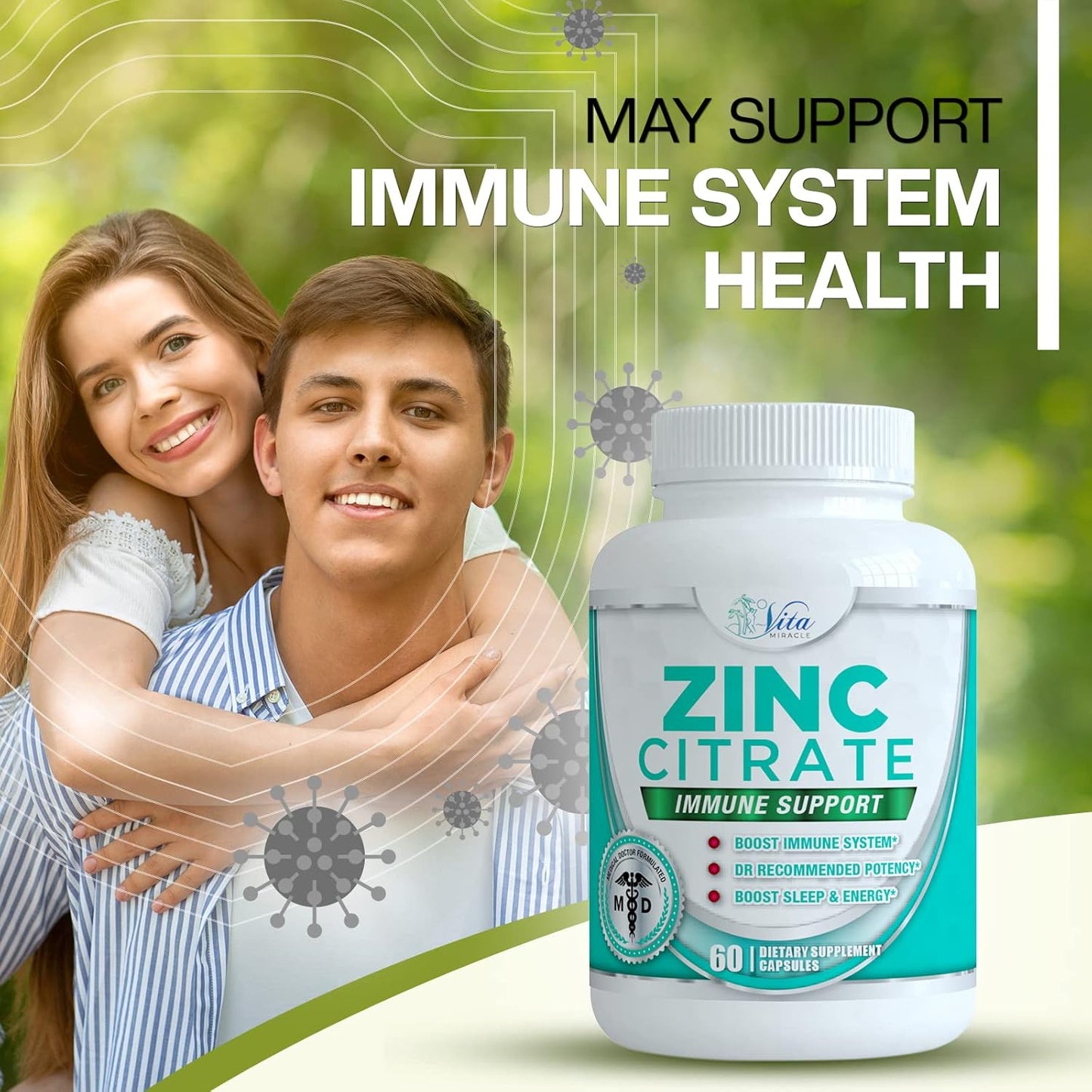 Zinc Citrate 30mg Supplement for Immune Support - Safe Vitamin Alternative for Adults and Kids - Boost Immunity with Vita Miracle