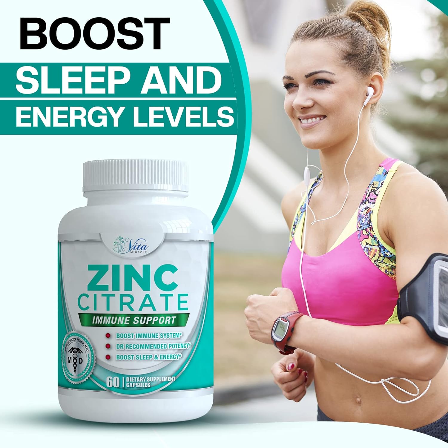 Zinc Citrate 30mg Supplement for Immune Support - Safe Vitamin Alternative for Adults and Kids - Boost Immunity with Vita Miracle
