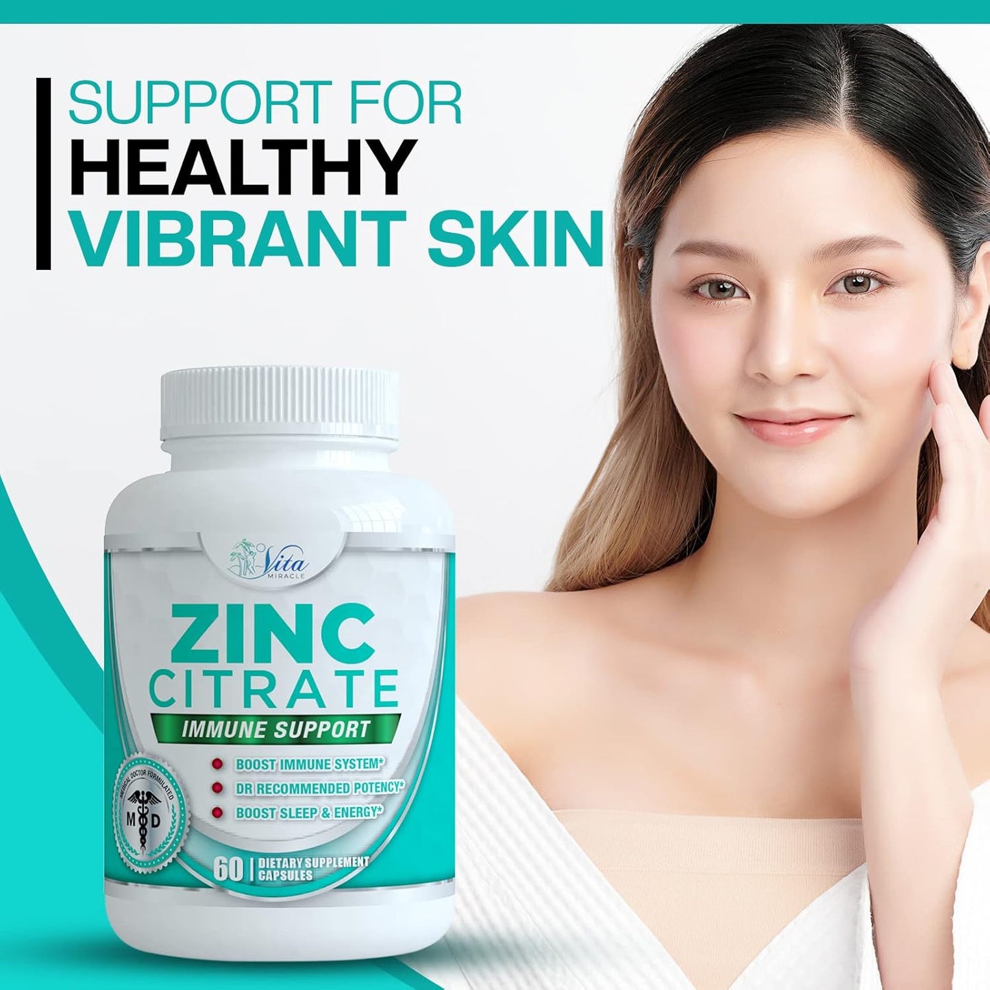 Zinc Citrate 30mg Supplement for Immune Support - Safe Vitamin Alternative for Adults and Kids - Boost Immunity with Vita Miracle
