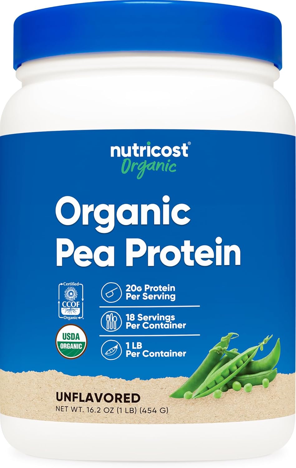 1 LB Nutricost Organic Pea Protein Powder - USDA Certified, Plant-Based Protein, Vegan, Gluten-Free, Non-GMO