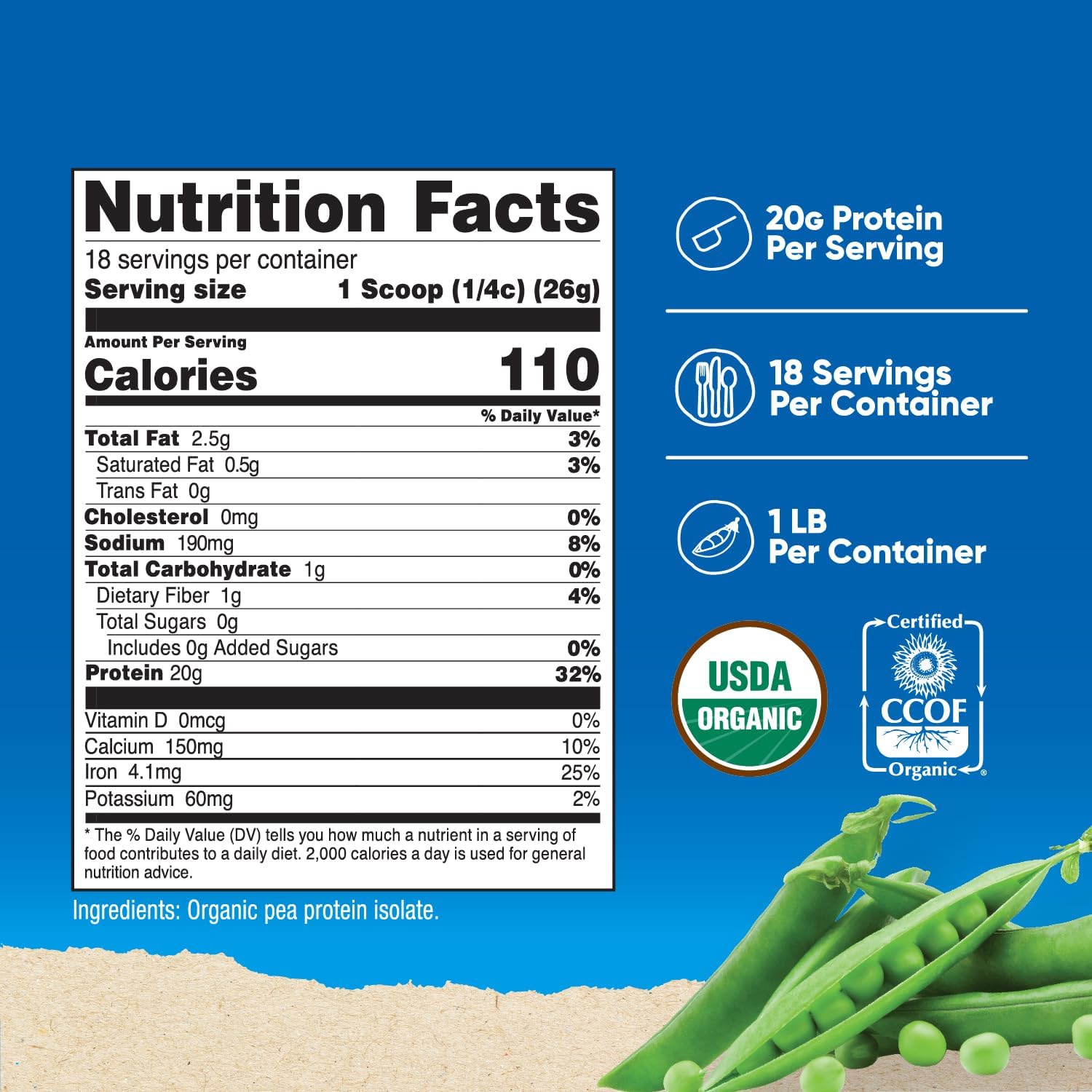 1 LB Nutricost Organic Pea Protein Powder - USDA Certified, Plant-Based Protein, Vegan, Gluten-Free, Non-GMO