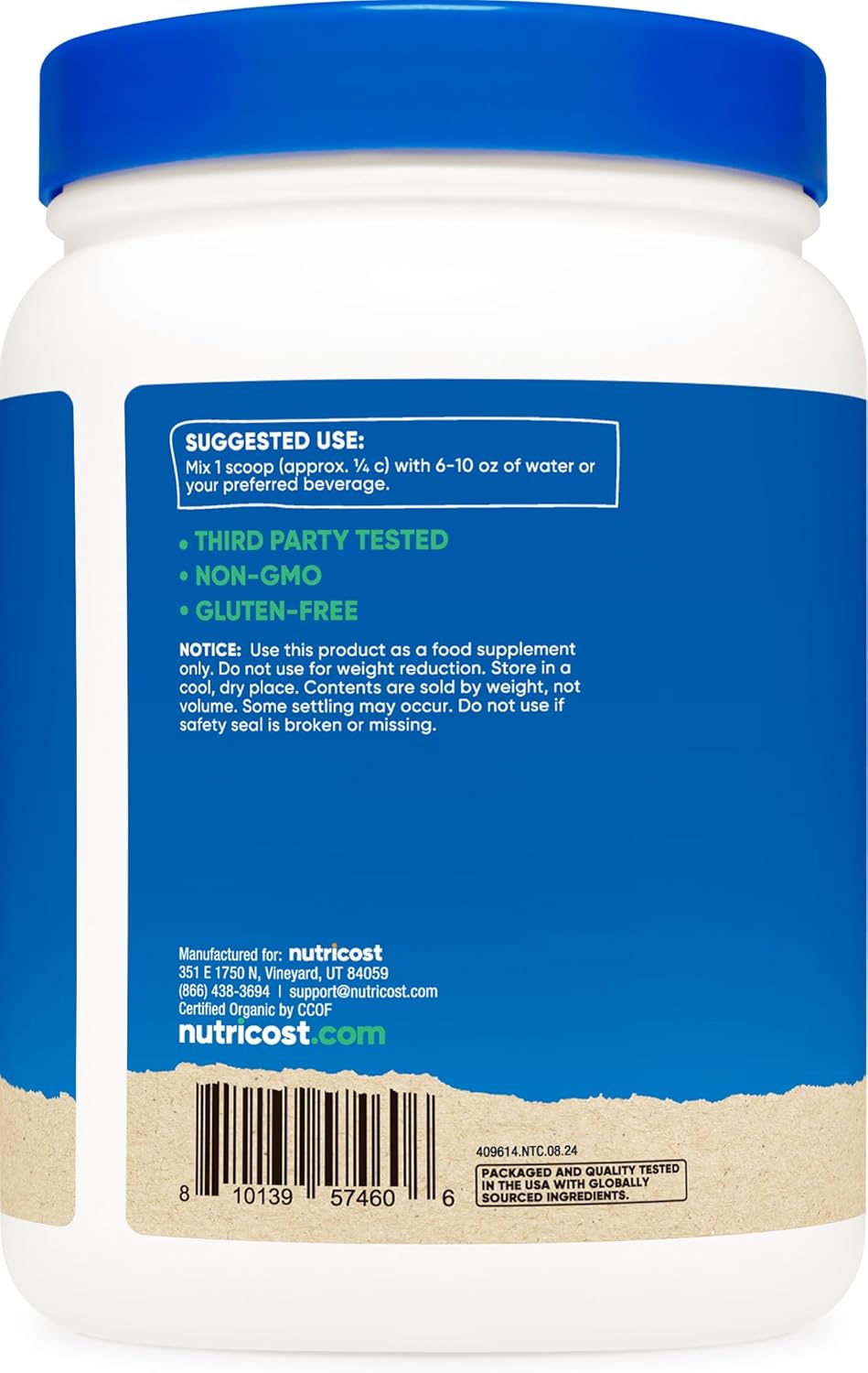 1 LB Nutricost Organic Pea Protein Powder - USDA Certified, Plant-Based Protein, Vegan, Gluten-Free, Non-GMO