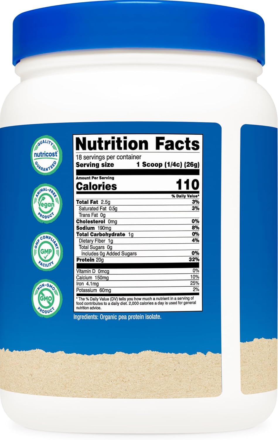 1 LB Nutricost Organic Pea Protein Powder - USDA Certified, Plant-Based Protein, Vegan, Gluten-Free, Non-GMO