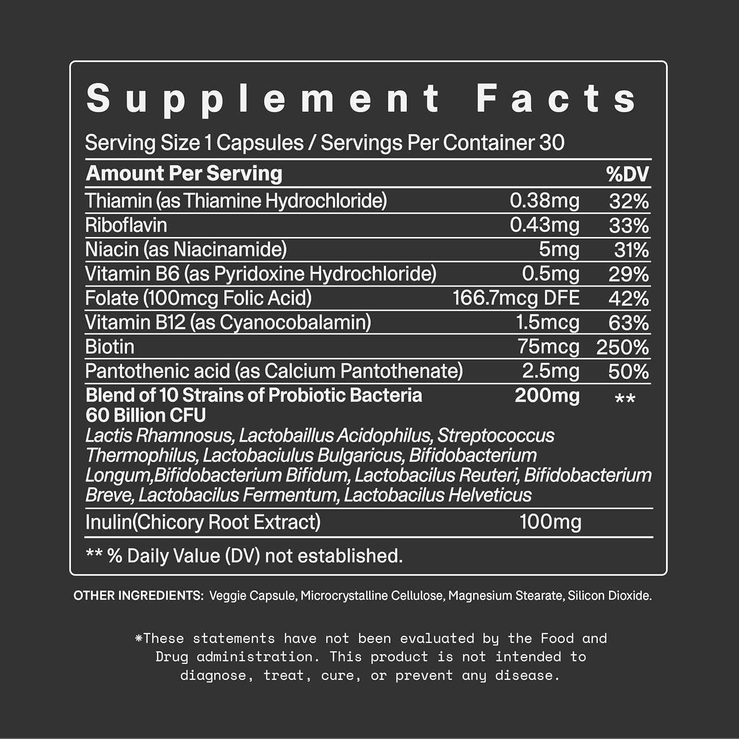 10 Advanced Strains, Prebiotics, and B Vitamins for Total Digestive & Immune Health, Supports Occasional Constipation, Bloating, Diarrhea - 30 Count/Bottle