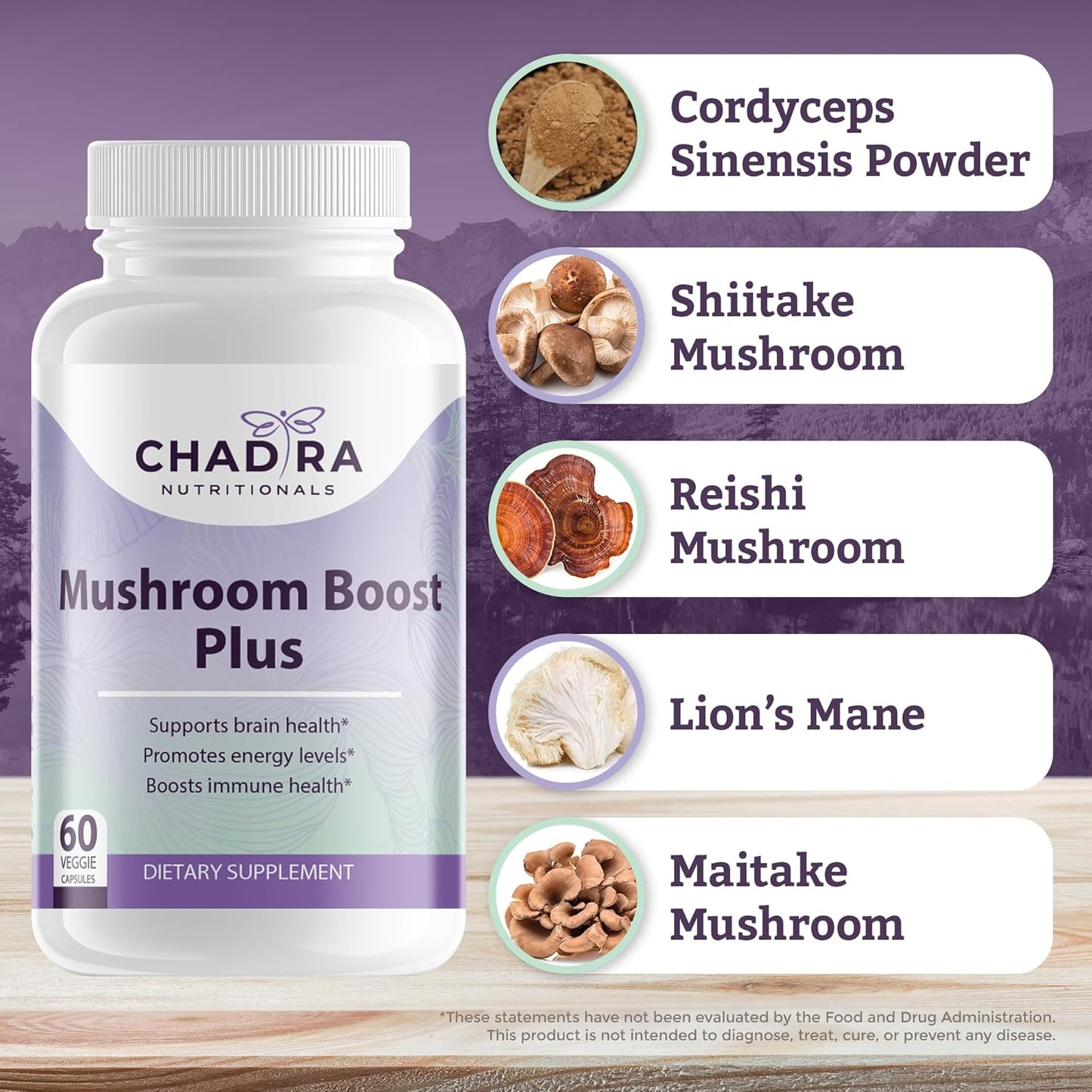 10-in-1 Mushroom Supplement for Immune Support, Energy & Brain - 60 Veggie Capsules by CHADTRA NUTRITIONALS