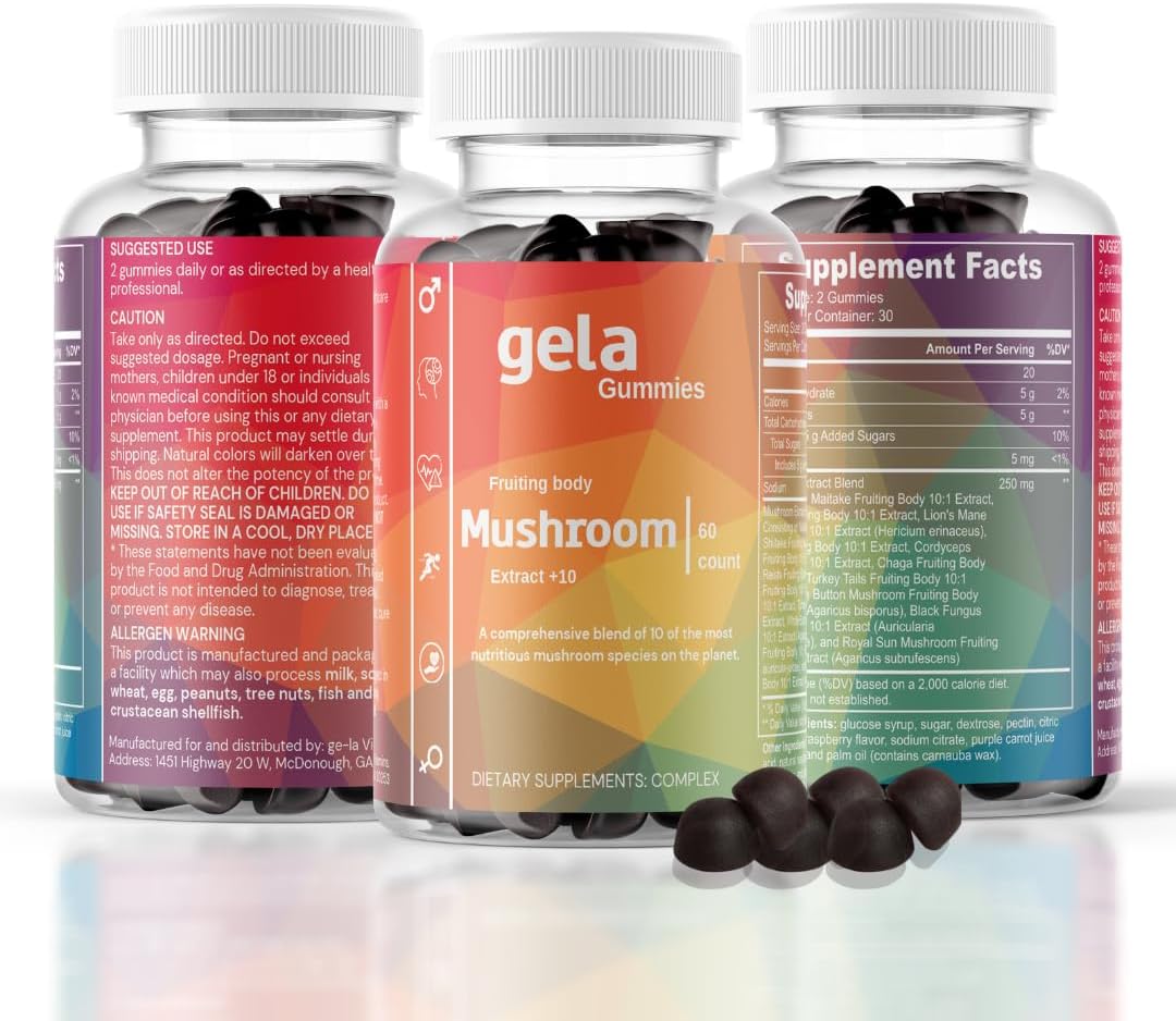 10-in-1 Super Mushroom Daily Gummies with Chaga, Lions Mane, Reishi, Cordyceps - 60 Count